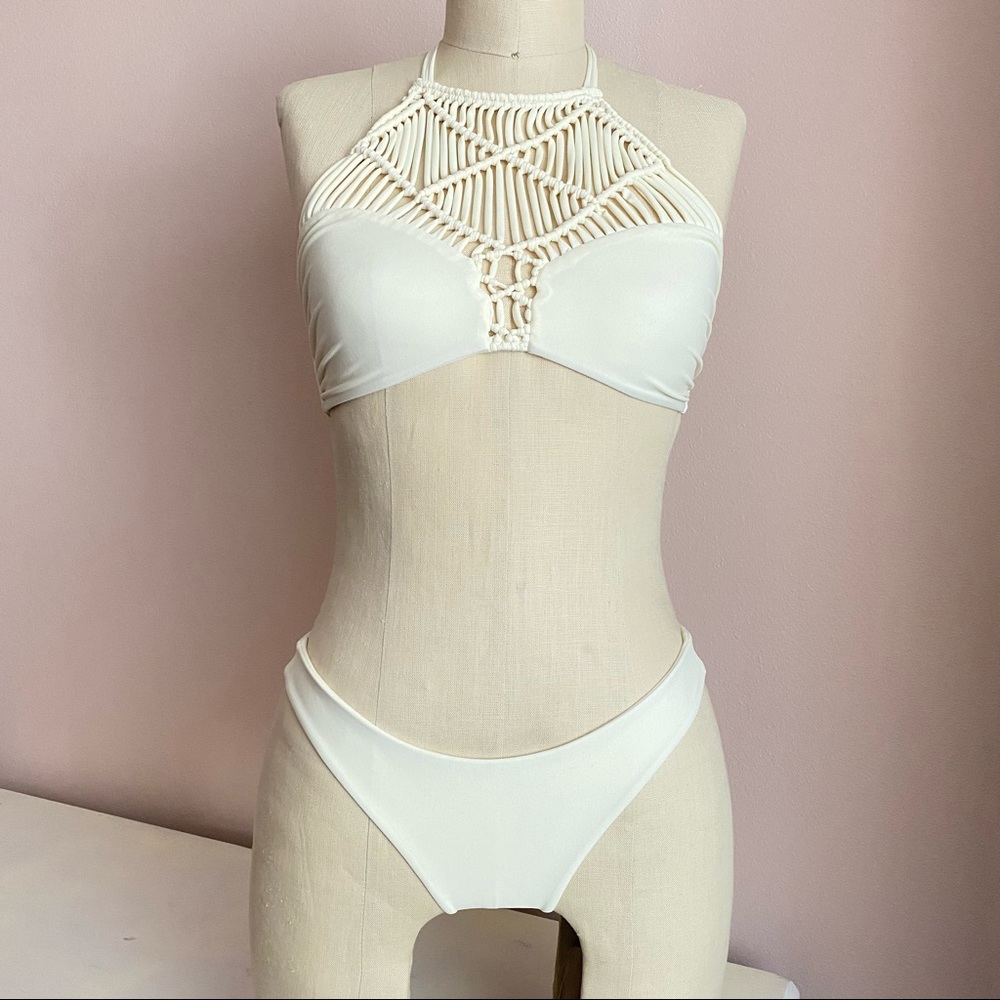 Mikoh Boho White/ Cream Crochet Bikini Top Bottom